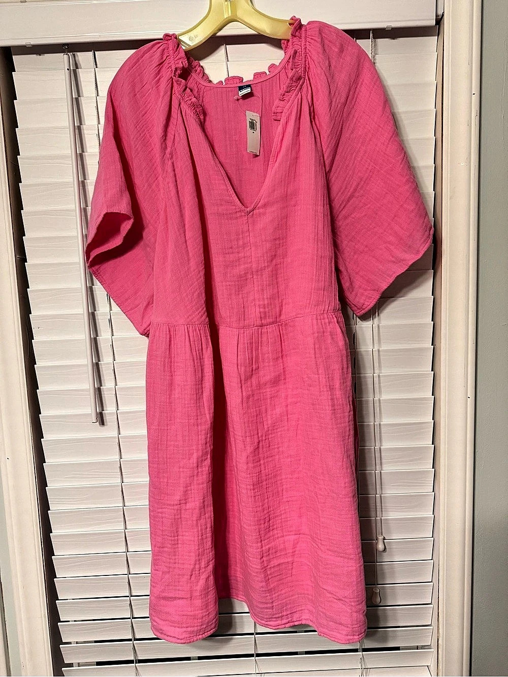 Old Navy Split-Neck Crinkle Gauze Mini Swing Dress Pink 2X